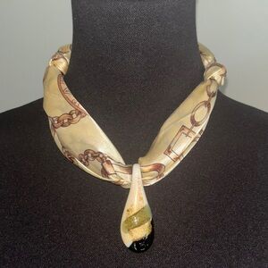 Murano Italian Gold and Black Glass Pendant Scarf choker Necklace